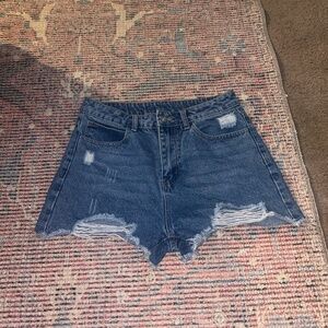Destroyed denim jean shorts